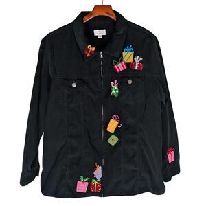 Quacker Factory Black Corduroy Jacket Top Long Sleeve Christmas Presents Size 1X